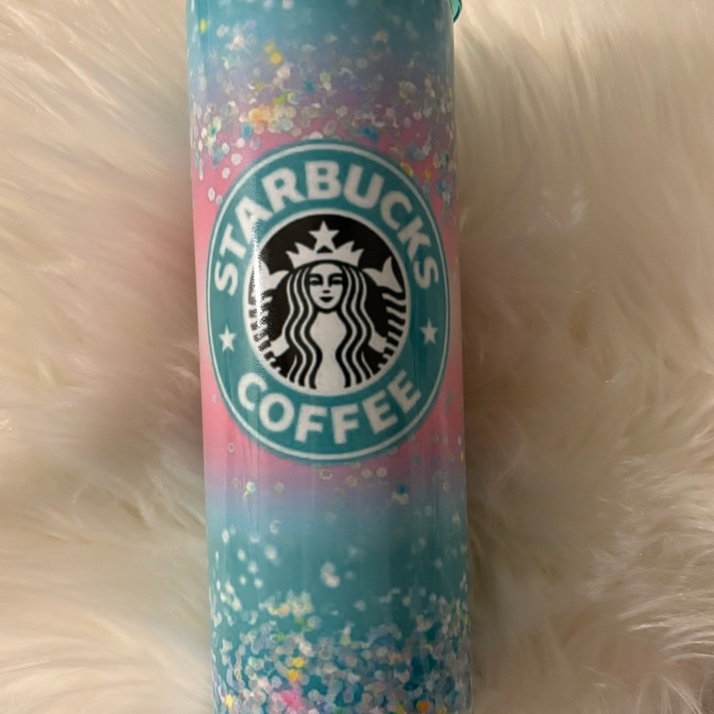 Starbucks Turquoise and Pink Glitter Tumbler